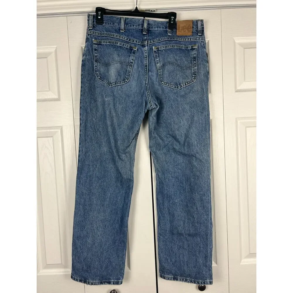 Vtg Lee Straight Leg Jeans‎ Mens 36 x 31 Blue Denim Medium Wash Fading